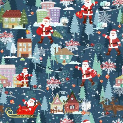 Rest 1,04m Weihnachten-Stoffe Baumwolldruck–Weihnachtsmann mit Schlitten jeansblau Weihnachtsstoffe 100% Baumwolle nähen