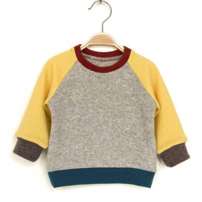 Babypullover Größe 68 grau/gelb 100% Kaschmir / Upcycling Kaschmirpullover für Babys 