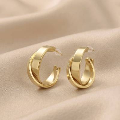 Double Hoop Earrings, Gedrehte Creolen, Interlocking Chunky Statement Ohrringe, Korean Earrings, 90s Style Bold Hoops