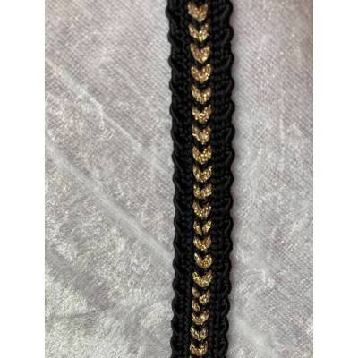 Wunderschöne Zierborte Schwarz-Gold mit kleinen Herzen | 1 cm breit | 3 Meter