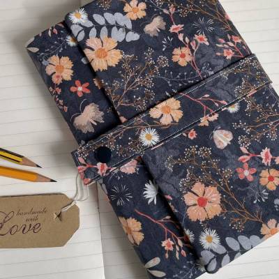 Kalenderhülle A5 aus Stoff FLOWER I | Planerhülle floral | Notizbuchhülle handmade | Kalender Cover mit Stiftschlaufe