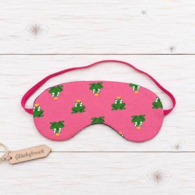 Jersey Schlafmaske Frosch mit Krone rosa Schlafbrille Stoffbrille