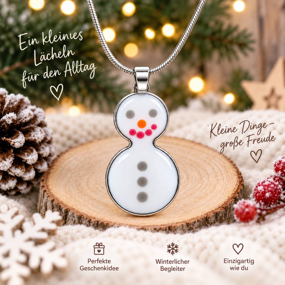 Schmuck Schneemann Kette mit Epoxidharz-Anhänger Weiß Handgemacht Weihnachten