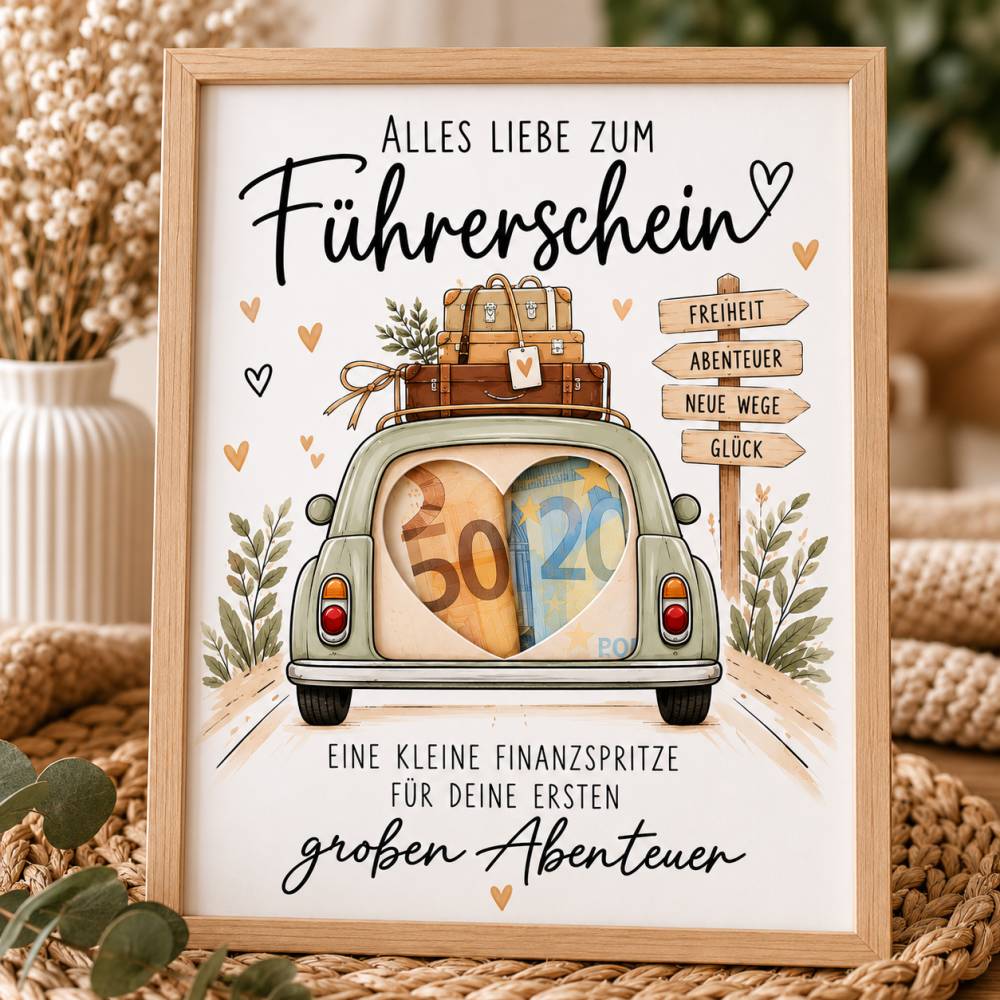 Geldgeschenk Führerschein zum Ausdrucken – Finanzspritze zur bestandenen Führerscheinprüfung – PDF DIN A4 Bild 1