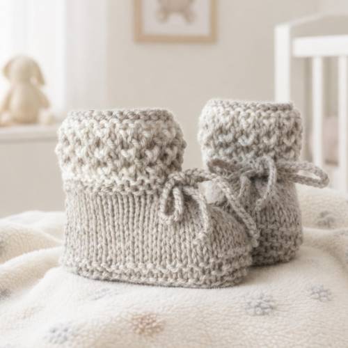 Baby Booties Merino beige mit tollen Schaftmuster, Strickschuhe Baby 0-6 Monate, Geschenk Geburt, Wollschuhe Baby