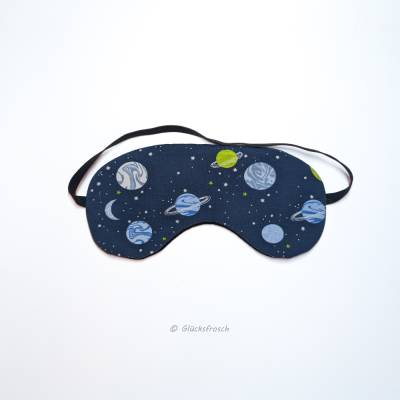 Schlafmaske blau Planeten schwarz Schlafbrille Reise Jersey