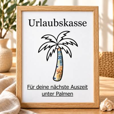 Geldgeschenk Urlaub mit Palme – Urlaubskasse als PDF zum Ausdrucken und Einrahmen