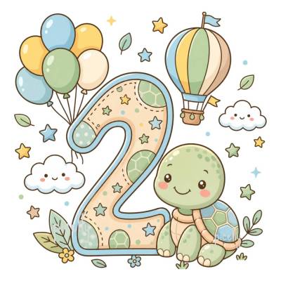2. Geburtstag PNG, Zweiter Geburtstag Schildkröten Design für T-Shirt, Tasse, Kissen, Karte, Einladung Kinderparty