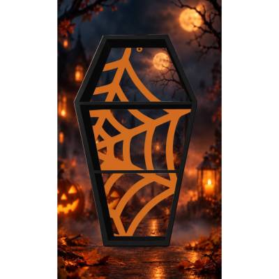 Halloween Sargregal mit Spinnennetz – 3D gedruckte Horror Dekoration für Halloween