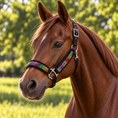 Pferdehalfter • „Camelot“ • Größe Warmblut • Beschlagfarbe wählbar • gold • silber • roségold • schwarz