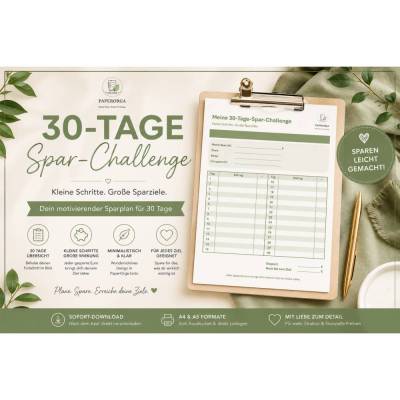 30-Tage-Spar-Challenge – Sparziel & Fortschritt | Digitale PDF