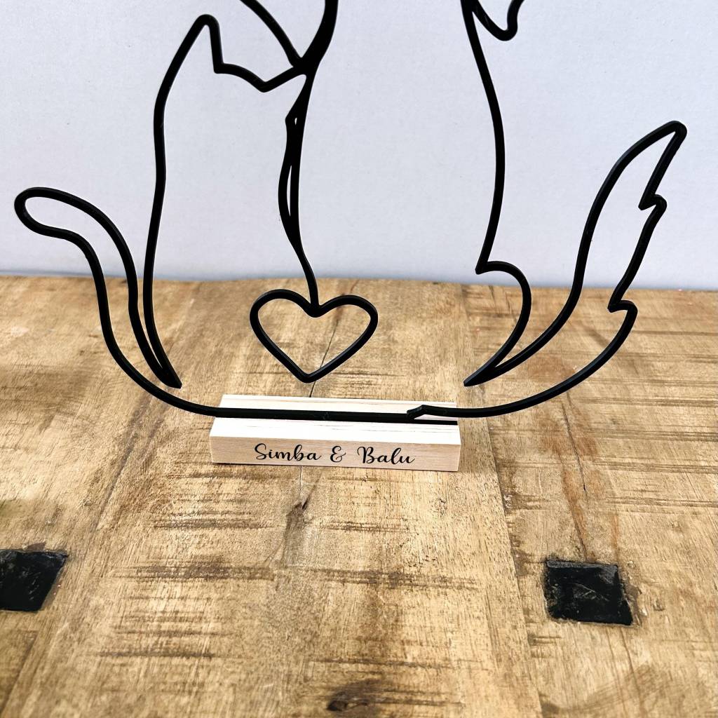 Personalisierter Aufsteller Hund & Katze | Line Art 3D-Druck mit Namen | Geschenk für Tierfreunde Bild 2