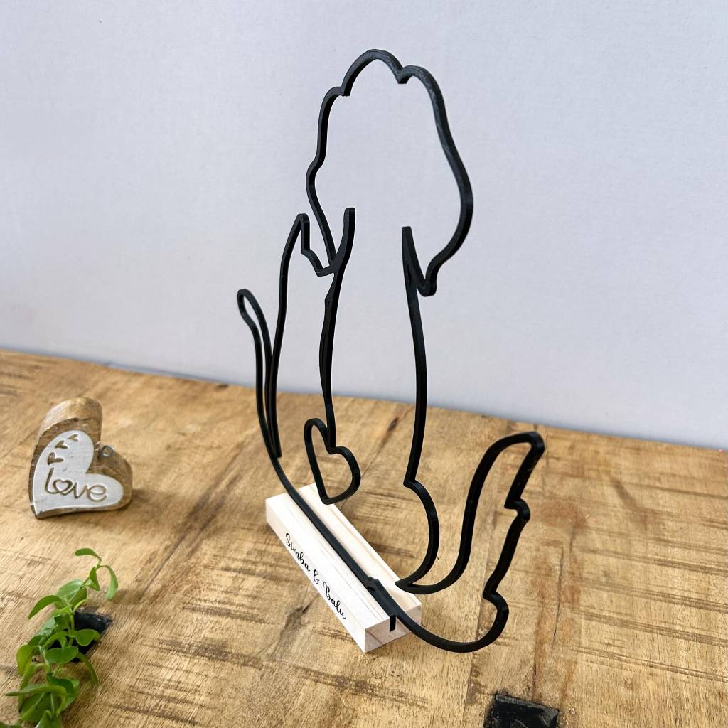 Personalisierter Aufsteller Hund & Katze | Line Art 3D-Druck mit Namen | Geschenk für Tierfreunde Bild 3