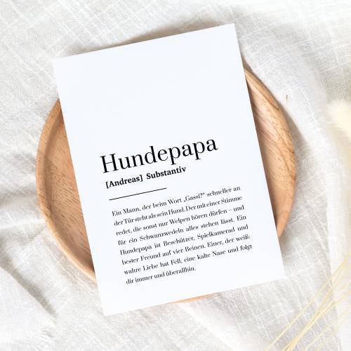 Hundepapa Karte personalisiert mit Name und Definition, Hundebesitzer Geschenk, humorvolle Postkarte für Hundevater