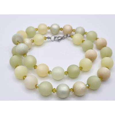 Polariskette Gelb Hellgelb Oliv mit Bicone Kristallen | Handgemachte Perlenkette | Kette Perlen Damenkette (840)