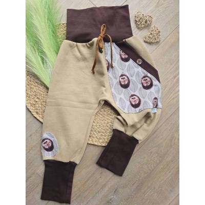 Unisex Kinder Pumphose mit Igel Braun Gr.98/104 Organic dickerem Sweat Übergangshose