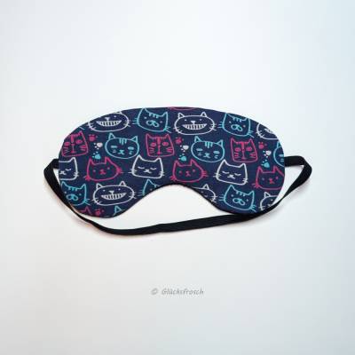 Katze Schlafmaske Jersey blau Schlafbrille Stoffbrille