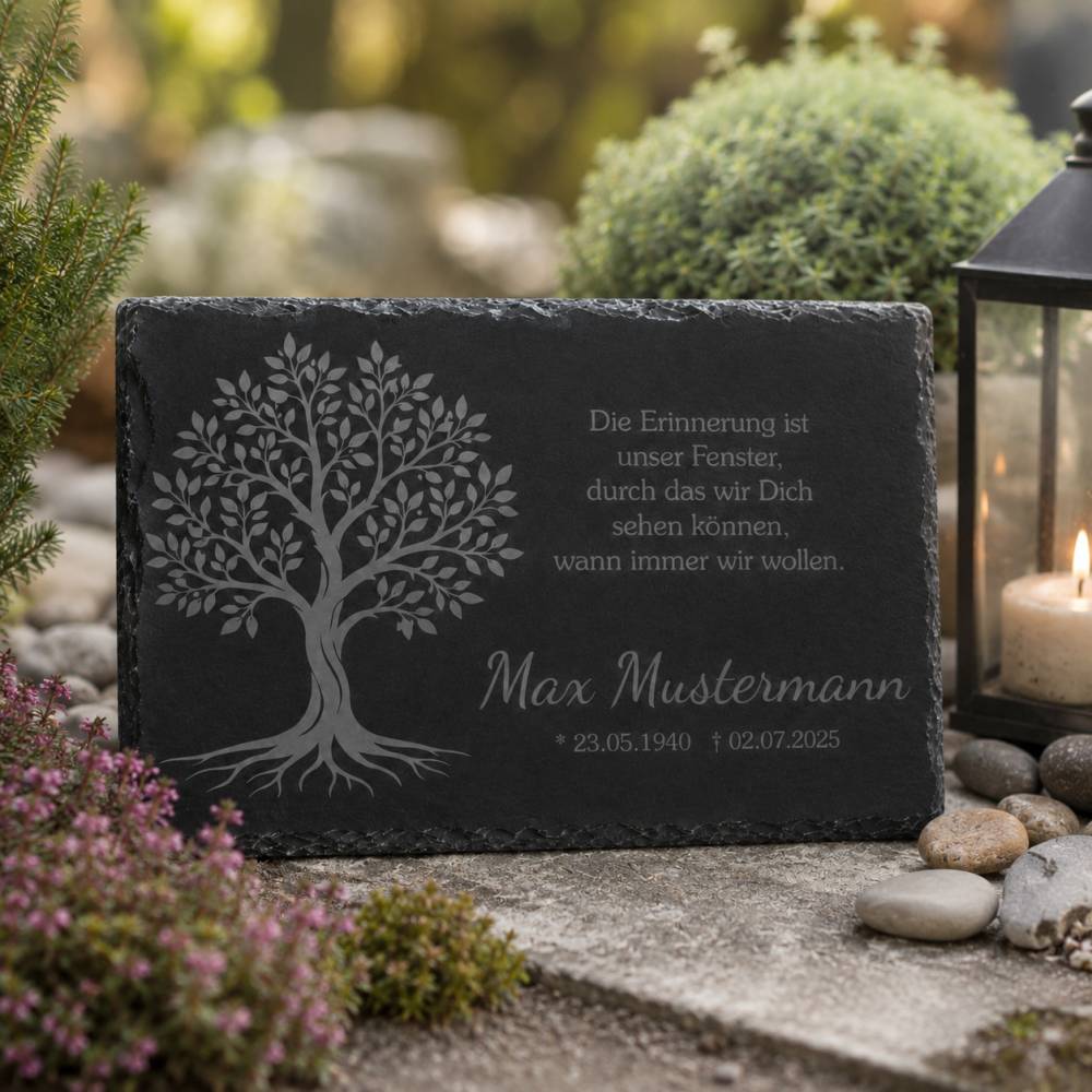 Personalisierte Schiefertafel mit Namen & Datum – Gedenktafel für Grab – Wetterfeste Grabdekoration – Lebensbaum Bild 3