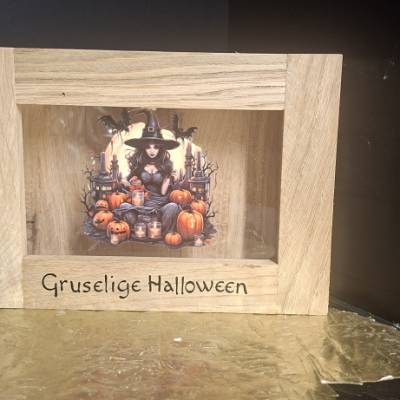 Deko - Holzbox für LED - Lichterketten - Gruselige Halloween -