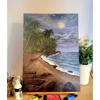 Acrylbild Mondschein am Strand- 50 x 70 cm