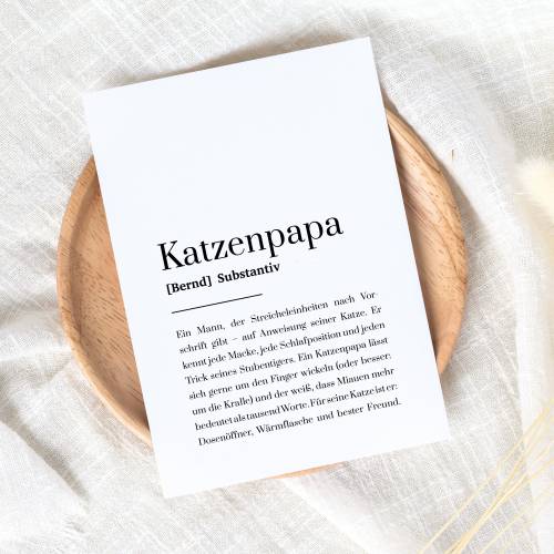 Katzenpapa Karte personalisiert A6, Crazy Cat Dad Geschenk für Katzenliebhaber, Männer, Definition Postkarte mit Name