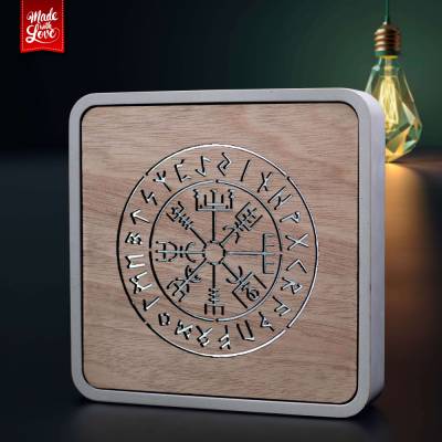 Vegvisir LED Lichtkasten aus Beton und Holz, nordische Tischlampe mit neutralweißem Licht, handgefertigt, 27 × 27 cm