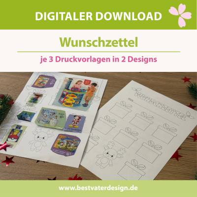 Wunschzettel zum Ausfüllen - je 3 Druckvorlagen in 2 Designs für Kleinkinder, Kita, Schule & Familien