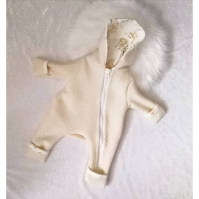   Overall aus Wollwalk für Frühstarter, Größe 44/46 – Warmer Baby Einteiler mit Reißverschluss und Kinnschutz 