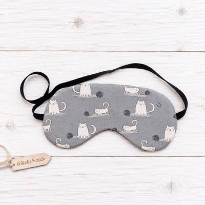 Katze Schlafmaske Jersey grau Schlafbrille Stoffbrille Reise Katzen