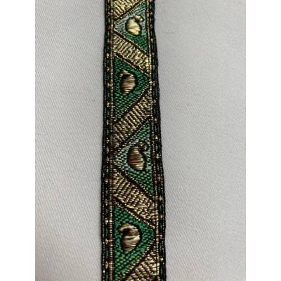 Webborte 20 mm Smaragdgrün Gold Lurex Paisley 2 m Coupon Jacquardborte Brokat