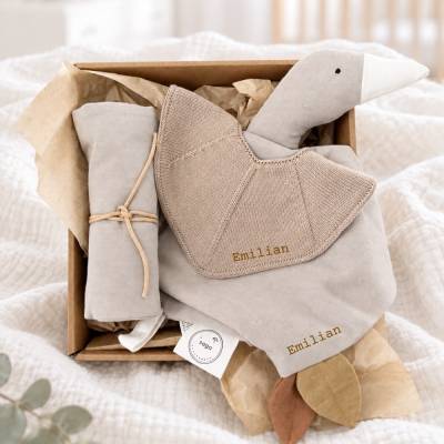 Personalisiertes Geschenkset Baby -  Halstuch mit Namen - Schmusetuch personalisiert - Taufgeschenkset mit Namen