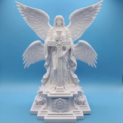 3D Druck Engel Schutzengel mit Kreuz Statue Weiß 22 cm PLA religiöse Deko