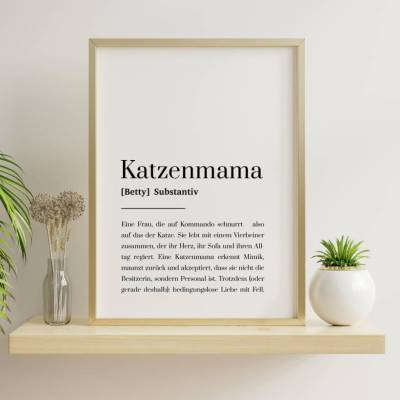 Katzenmama Poster personalisiert mit Definition, Katzenmama Geschenk für Katzenliebhaber, Tierfreundin, Wandbild A4 A5