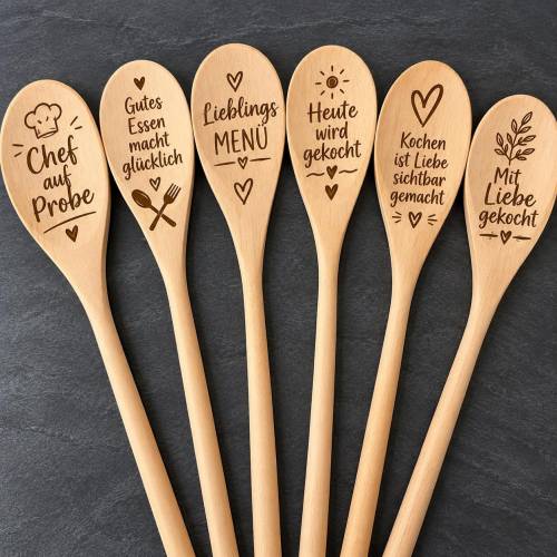 Kochlöffel aus Holz mit Gravur – Geschenk Küche Einzug | Kochlöffel Spruch Kochen ist Liebe | Personalisiertes Geschenk 