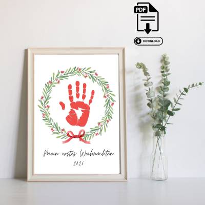 Personalisierbares Geschenk zu Weihnachten - Kinder Handabdruck Poster in DIN A4 - Sofortdownload PDF zum Ausdrucken