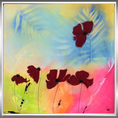 Mohnblumen Gemälde – modernes Blumenbild in Rot & leuchtenden Farben | 63 x 63 cm gerahmt