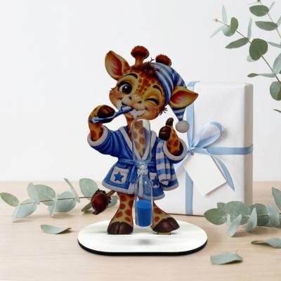 Zahnputzuhr Kinder – Giraffe mit 2 Minuten Sanduhr in Blau zum Zähneputzen