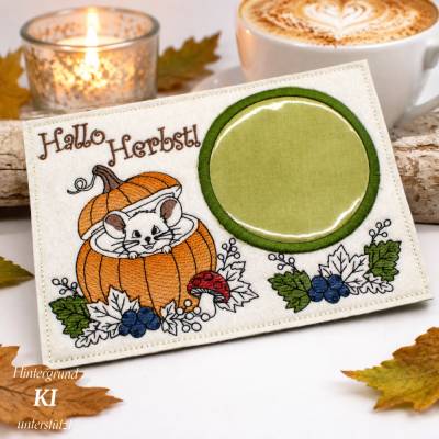 Stickdatei Herbst Maus Kürbis Mugrug Tassenteppich ITH