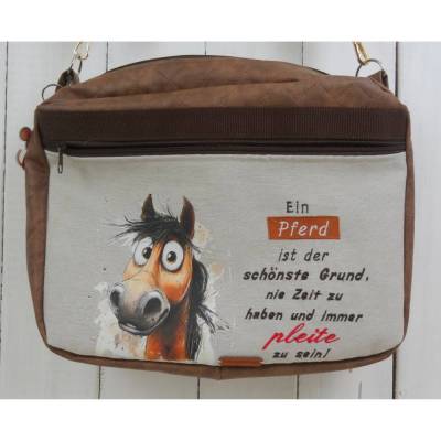Handgemachte Pferdetasche „Ein Pferd ist der schönste Grund …“ – Umhängetasche mit Reißverschluss