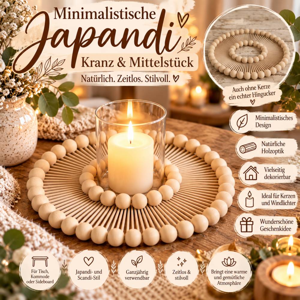 Minimalistischer Japandi Kranz & Mittelstück – natürliche Holzdeko