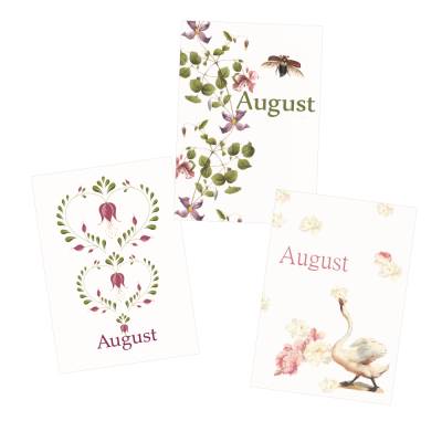 Monatskarte August * Set mit 3 Postkarten Blumenherz, Das Gesumms und Lass es Rosen regnen