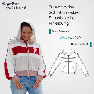 Schnittmuster Sweatjacke Damen – Sei ein Teamplayer – mit Kapuze und Colorblocking
