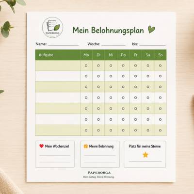 Belohnungsplan für Kinder & Familie – Wochenplan mit Stickern | Digitale PDF
