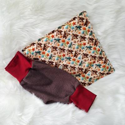 2 tlg Geschenk zur Geburt, Babyparty oder Taufe  Kissen und Walkhose Meeresschilskrötwn bunt Babyset