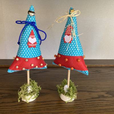 Adventsbäumchen genäht, Deko-Bäumchen genäht für Advent und Weihnachten; Deko-Bäumchen 2-er Set