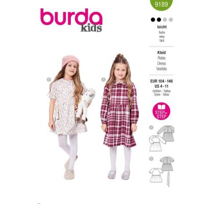burda Papierschnittmuster Mädchen Flanell-Kleid & Sweat-Kleid #9189 Gr. 104-146 HW26