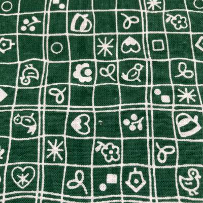 Meterware – Dunkelgrüner Baumwoll-Dekostoff mit verspieltem Karomuster & kleinen Motiven (1,40 m breit)