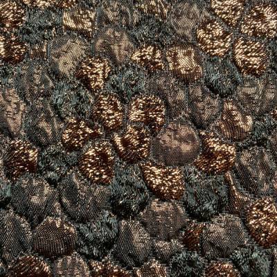 Extravaganter Jacquard-Effektstoff / Crinkle-Stoff – Bronze & Schwarz mit 3D-Struktur, 1,14 m breit