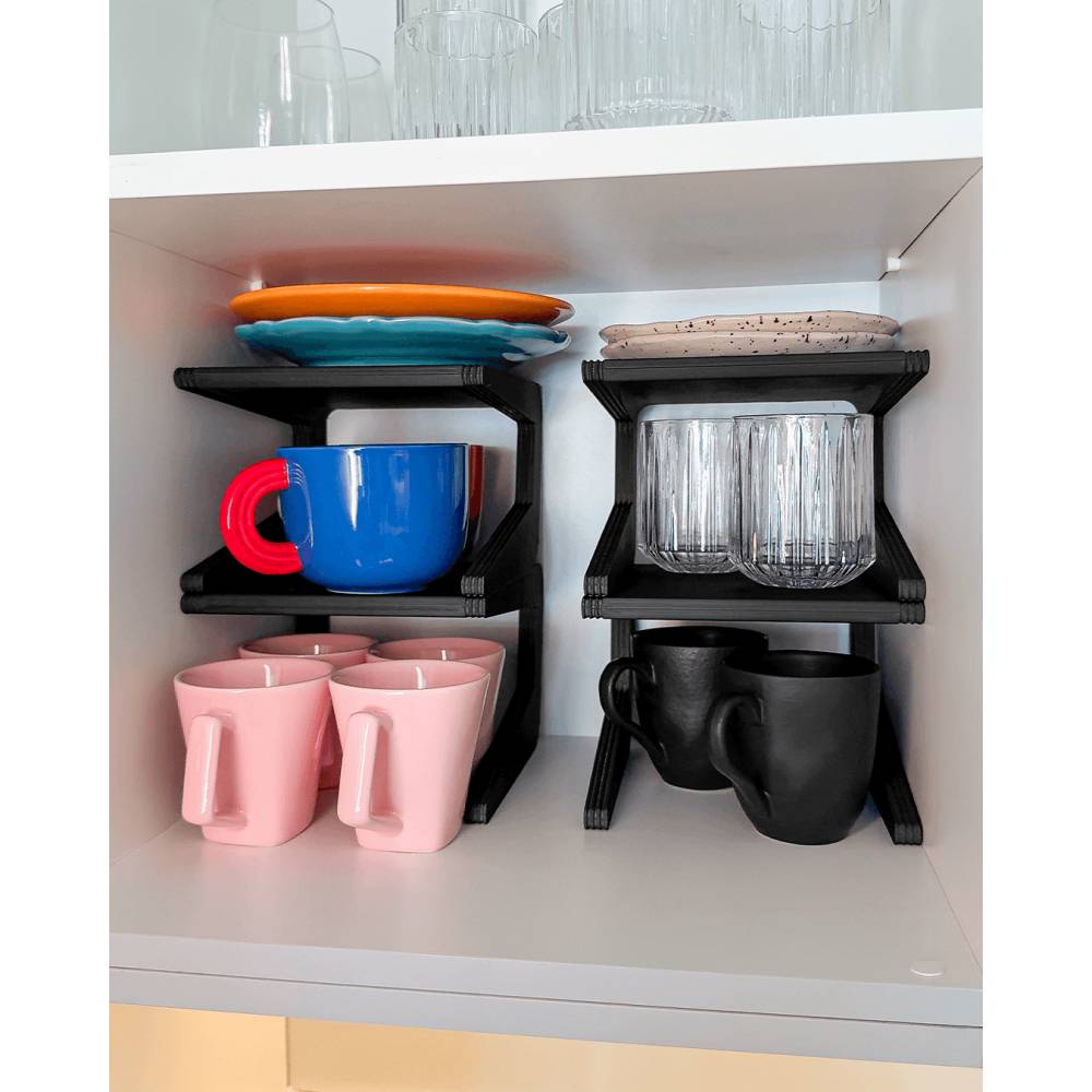 Schrank Organizer für Küche – Stapelbares Zusatzregal für Teller, Tassen & Gläser – 3D gedruckter Regal Einsatz