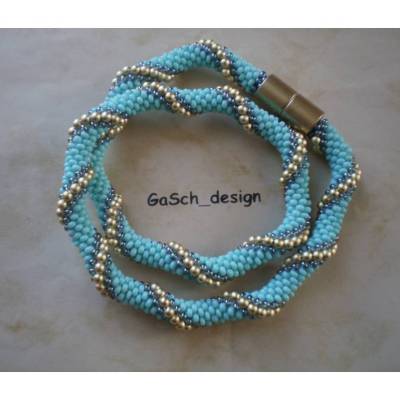 Häkelkette, gehäkelte Perlenkette * Mint Grau Gold